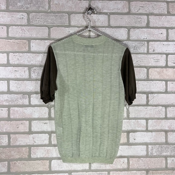 Lee Mathews Green Contrast Tencel Short Sleeve Top Size M - Picture 4 of 9